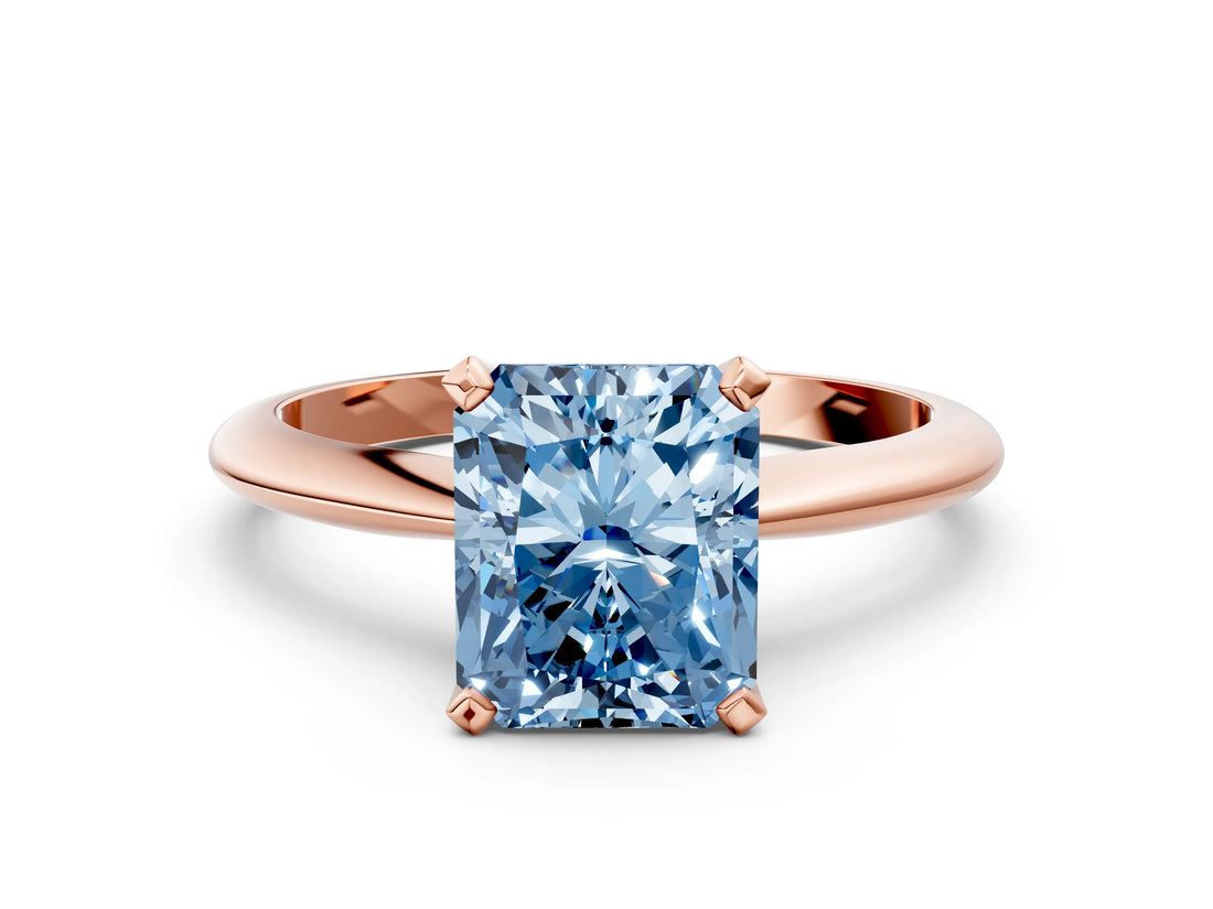 Rose gold Fancy Blue Radiant Cut Diamond Solitaire Engagement Ring with Classic Band and Four-Prong Setting_24