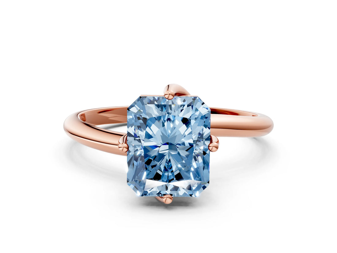 Rose gold Fancy Blue Radiant Cut Diamond Solitaire Engagement Ring with Four-Prong Setting and Classic Band_20