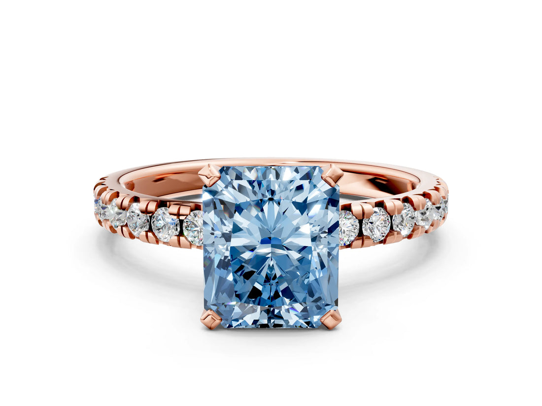 Rose gold Fancy Blue Radiant Cut Diamond Solitaire Pavé Engagement Ring with Round Band and Prong Setting_68
