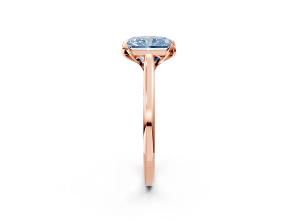Rose gold Fancy Blue Radiant Cut Diamond Solitaire Ring with Flower Prong Setting and Classic Band