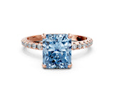 Rose gold Fancy Blue Radiant Cut Diamond Solitaire Ring with Four-Prong Setting and Pavé Band_3