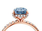 Rose gold Fancy Blue Radiant Cut Diamond Solitaire Ring with Four-Prong Setting and Pavé Band_7