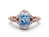 Rose gold Fancy Blue Radiant Cut Diamond Solitaire Ring with Hidden Halo and Pavé Band_27