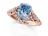 Rose gold Fancy Blue Radiant Cut Diamond Solitaire Ring with Hidden Halo and Pavé Band_28