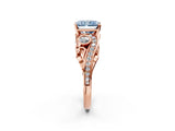 Rose gold Fancy Blue Radiant Cut Diamond Solitaire Ring with Milgrain Pavé Band and Four-Prong Setting_155