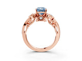 Rose gold Fancy Blue Radiant Cut Diamond Solitaire Ring with Milgrain Pavé Band and Four-Prong Setting_156