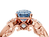 Rose gold Fancy Blue Radiant Cut Diamond Solitaire Ring with Milgrain Pavé Band and Four-Prong Setting_157
