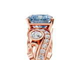 Rose gold Fancy Blue Radiant Cut Diamond Solitaire Ring with Milgrain Pavé Band and Four-Prong Setting_158