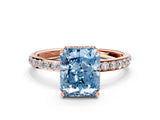 Rose gold Fancy Blue Radiant Cut Diamond Solitaire Ring with Pavé Band and Hidden Halo_25