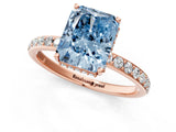 Rose gold Fancy Blue Radiant Cut Diamond Solitaire Ring with Pavé Band and Hidden Halo_26