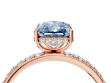 Rose gold Fancy Blue Radiant Cut Diamond Solitaire Ring with Pavé Band and Hidden Halo_29