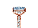 Rose gold Fancy Blue Radiant Cut Diamond Solitaire Ring with Pavé Band and Hidden Halo_30