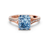 Rose gold Fancy Blue Radiant Cut Diamond Solitaire Ring with Pavé Band and Prong Setting_12