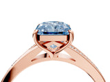 Rose gold Fancy Blue Radiant Cut Diamond Solitaire Ring with Pavé Band and Prong Setting_16