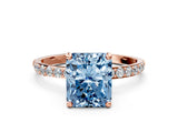 Rose gold Fancy Blue Radiant Cut Diamond Solitaire Ring with Pave Band and Four Prong Setting_73