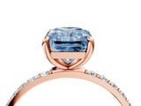 Rose gold Fancy Blue Radiant Cut Diamond Solitaire Ring with Pave Band and Four Prong Setting_77