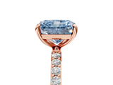Rose gold Fancy Blue Radiant Cut Diamond Solitaire Ring with Pave Band and Four Prong Setting_78