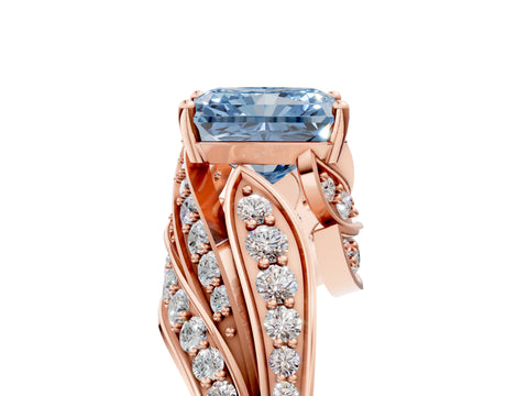 Rose gold Fancy Blue Radiant Cut Diamond Solitaire Ring with Prong Setting and Twisted Pavé Band_5
