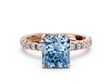 Rose gold Fancy Blue Radiant Cut Diamond Solitaire Ring with Round  Pavé Band and Four-Prong Setting_48