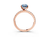 Rose gold Fancy Blue Radiant Cut Diamond Solitaire Ring with Round  Pavé Band and Four-Prong Setting_51