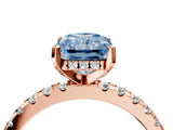 Rose gold Fancy Blue Radiant Cut Diamond Solitaire Ring with Round  Pavé Band and Four-Prong Setting_52