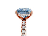 Rose gold Fancy Blue Radiant Cut Diamond Solitaire Ring with Round  Pavé Band and Four-Prong Setting_53
