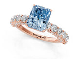 Rose gold Fancy Blue Radiant Cut Diamond Solitaire Ring with Shared Prong Pavé Band and Four-Prong Setting_58
