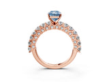 Rose gold Fancy Blue Radiant Cut Diamond Solitaire Ring with Shared Prong Pavé Band and Four-Prong Setting_60