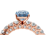 Rose gold Fancy Blue Radiant Cut Diamond Solitaire Ring with Shared Prong Pavé Band and Four-Prong Setting_61