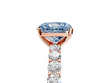 Rose gold Fancy Blue Radiant Cut Diamond Solitaire Ring with Shared Prong Pavé Band and Four-Prong Setting_62