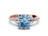 Rose gold Fancy Blue Radiant Cut Diamond Solitaire Ring with Side Stones and Four-Prong Setting_37