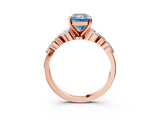 Rose gold Fancy Blue Radiant Cut Diamond Solitaire Ring with Side Stones and Four-Prong Setting_40