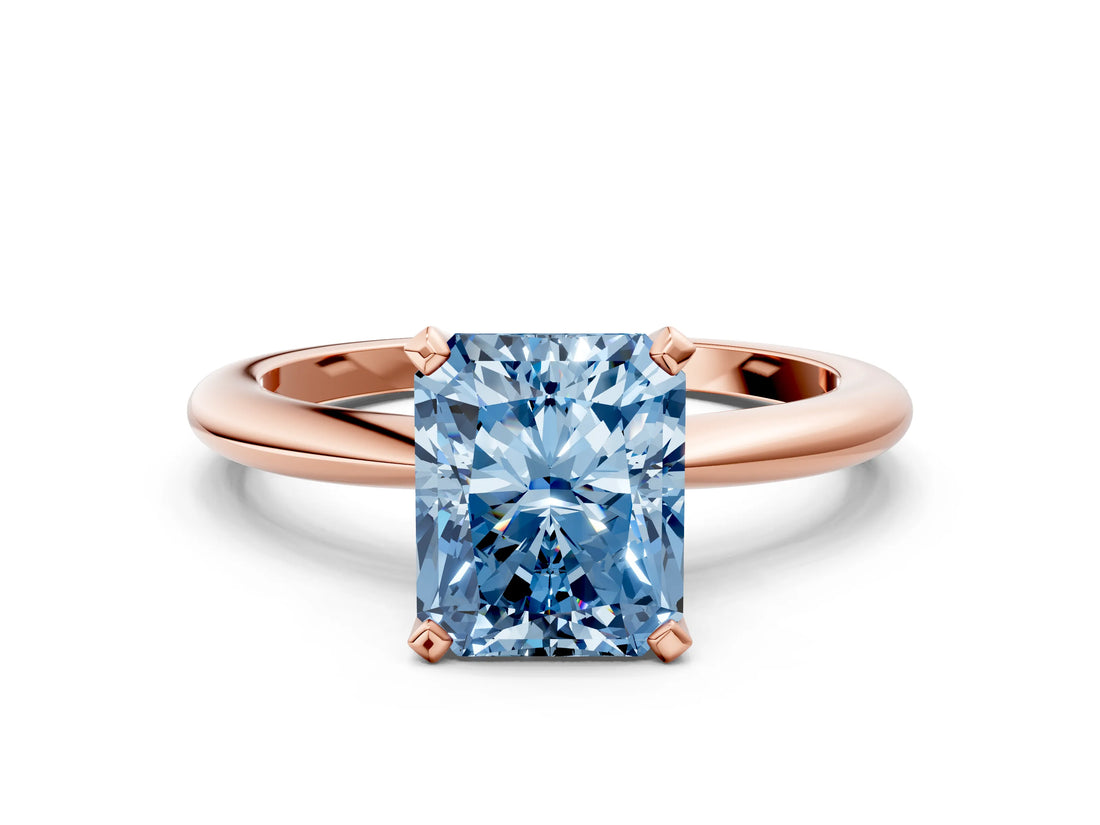 Rose gold Fancy Blue Radiant Cut Diamond Solitaire Ring with Six-Prong Setting and Classic Band_279