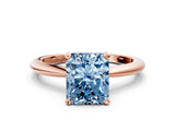Rose gold Fancy Blue Radiant Cut Diamond Solitaire Ring with Six-Prong Setting and Classic Band_279