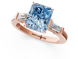 Rose gold Fancy Blue Radiant  Cut Diamond Solitaire Ring with Tapered Baguette Accents and Four-Prong Setting_46