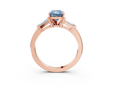Rose gold Fancy Blue Radiant  Cut Diamond Solitaire Ring with Tapered Baguette Accents and Four-Prong Setting_48