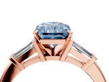 Rose gold Fancy Blue Radiant  Cut Diamond Solitaire Ring with Tapered Baguette Accents and Four-Prong Setting_49