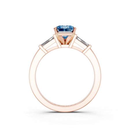 Rose gold Fancy Blue Radiant  Cut Diamond Solitaire Ring with Tapered Baguette Accents and Four-Prong Setting_5