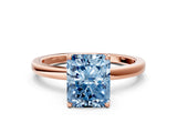Rose gold Fancy Blue Radiant Cut Diamond Solitaire Ring with Thin Band and Prong Setting_12