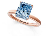 Rose gold Fancy Blue Radiant Cut Diamond Solitaire Ring with Thin Band and Prong Setting_13