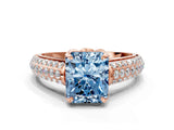 Rose gold Fancy Blue Radiant Cut Diamond Solitaire Ring with Three-Row Pavé Band and Four-Prong Setting_37