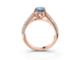 Rose gold Fancy Blue Radiant Cut Diamond Solitaire Ring with Three-Row Pavé Band and Four-Prong Setting_40