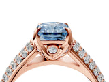Rose gold Fancy Blue Radiant Cut Diamond Solitaire Ring with Three-Row Pavé Band and Four-Prong Setting_41