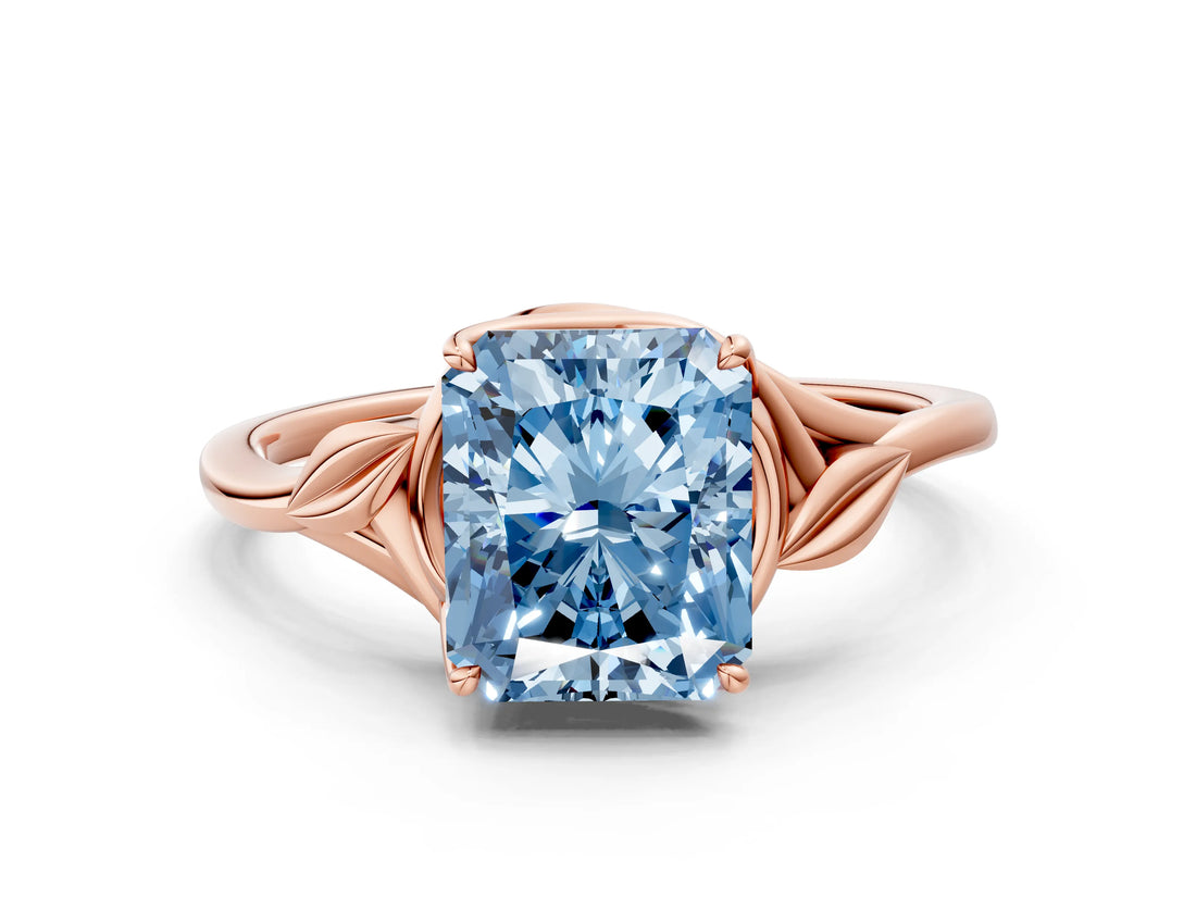 Rose gold Fancy Blue Radiant Cut Diamond Solitaire Ring with Twist Band and Four-Prong Setting_91