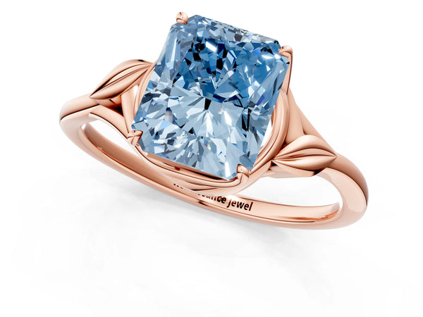Rose gold Fancy Blue Radiant Cut Diamond Solitaire Ring with Twist Band and Four-Prong Setting