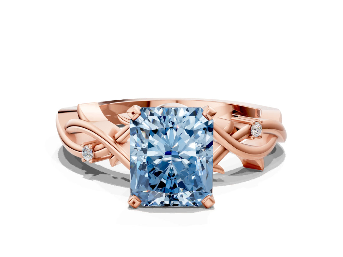 Rose gold Fancy Blue Radiant Cut Diamond Solitaire Ring with Twisted Band and Prong Setting_199