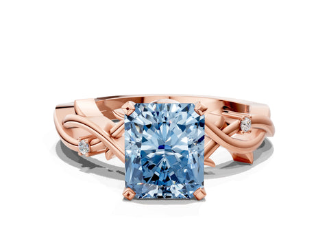 Rose gold Fancy Blue Radiant Cut Diamond Solitaire Ring with Twisted Band and Prong Setting_199
