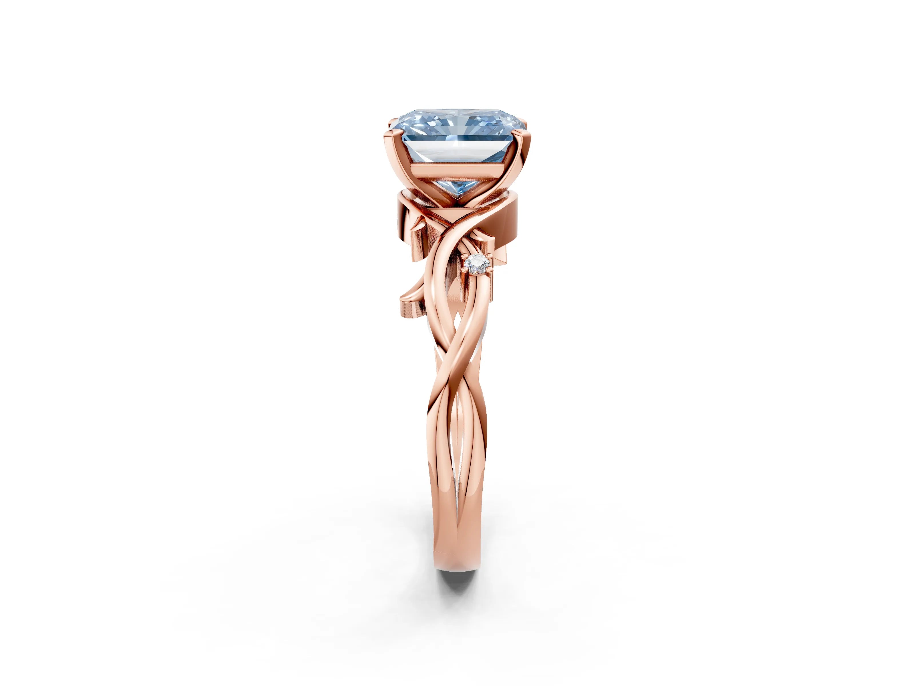Rose gold Fancy Blue Radiant Cut Diamond Solitaire Ring with Twisted Band and Prong Setting_201