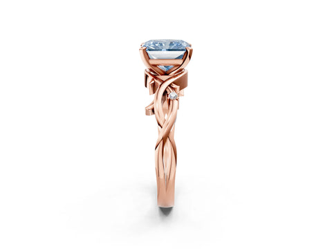 Rose gold Fancy Blue Radiant Cut Diamond Solitaire Ring with Twisted Band and Prong Setting_201
