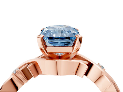 Rose gold Fancy Blue Radiant Cut Diamond Solitaire Ring with Twisted Band and Prong Setting_203
